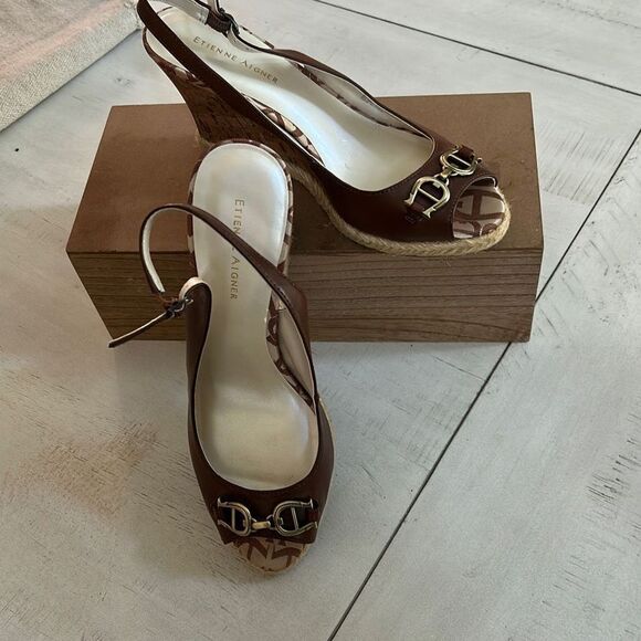 Etienne Aigner Equestrian Cork Wedge Heels - Picture 1 of 9